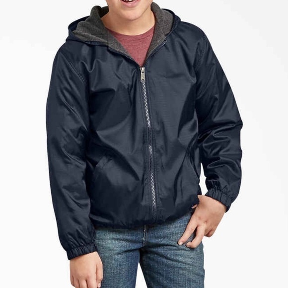 Dickies Boys Youth Fleece Lined Hooded Jacket Dark Blue Size Medium 10-12 - Picture 1 of 16